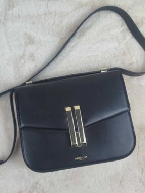 DeMellier Black Leather Crossbody with Gold-Tone Clasp